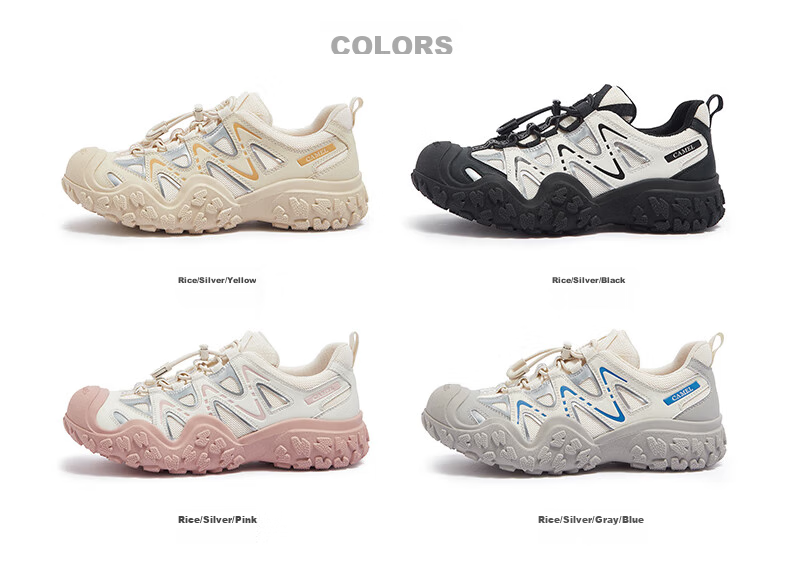CAMEL Ugly-Cute Hiking Shoes for Women, Fashionable Color-Block Outdoor Casual Shoes L24S076620 Beige/silver/black 40 42
