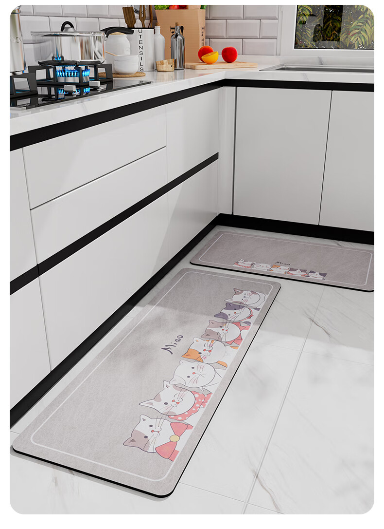 Qiqijia Household Kitchen Floor Mat, Long Strip, Wipeable, No Cleaning Required, Dirt-Resistant Foot Mat, Oil-Absorbing, Water-Absorbing, Non-Slip, Oil-Proof, Waterproof 9
