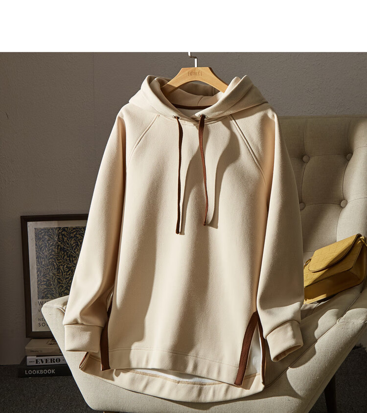 Dme [Split-Style Craftsmanship] Spring And Autumn Hooded Loose Casual Slightly Elastic Long-Sleeve Women's Sweatshirt, Light Water Green, S 36