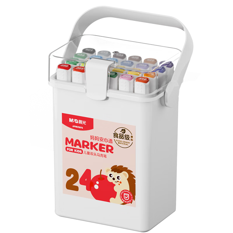 M&G Stationery, 24 Colors Food-Grade Water-Based Markers, 30% Extra Volume, Safe for Children And Students, Triangular Dual-Tip Watercolor Pens, Drawing Brushes, Birthday And Graduation Gift, APMV0976