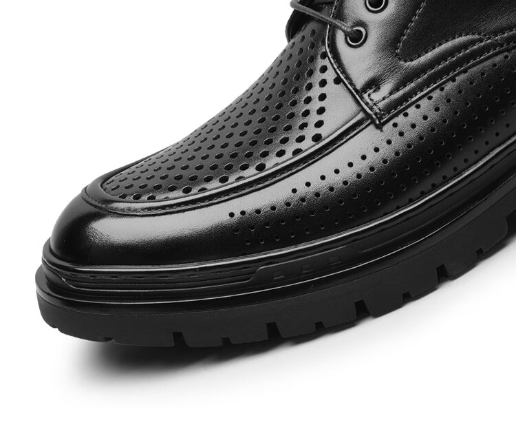 Goldlion Men's Derby Shoes, Business Formal Shoes, Fashionable Perforated Breathable Leather Shoes G571230574AAD, Black, Size 43 7