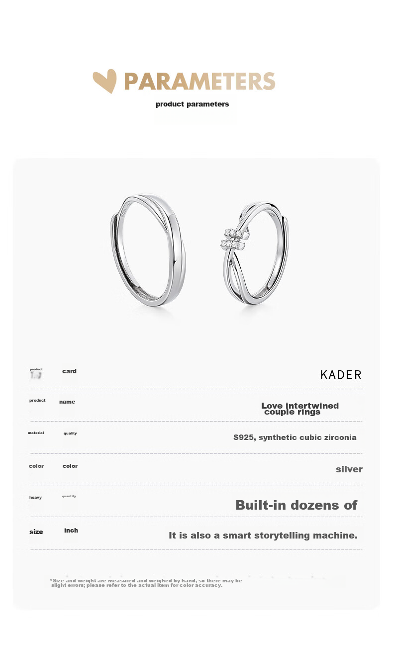 Kadiluo Love Interwoven 925 Silver Couple Rings, Adjustable Pair of Rings, Birthday Gift for Girlfriend 4
