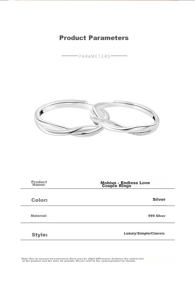 MANHE S999 Sterling Silver Couple Rings, One Pair of Engagement Diamond Rings, Adjustable Women's And Men's Rings, Valentine's Day Gift 12