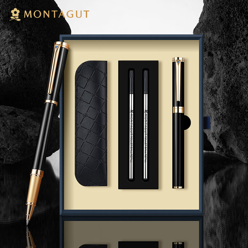 MONTAGUT [Mid-Autumn Festival Gift] Metal Brass High-Value Ballpoint Pen, Graduation Gift, Business Office Signing Pen, Pandora Series Classic Black 0.5mm