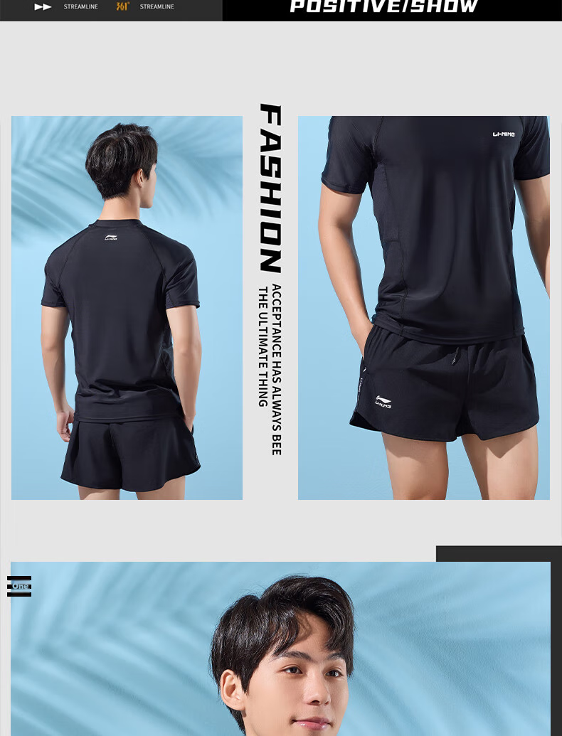 Li-Ning Men's Swim Trunks, Double-Layer Anti-Embarrassment Swimwear Set, Comfortable High-Elasticity, Suitable for Both Water And Land Use, Two-Piece Set, 87-33 Black XXL 13
