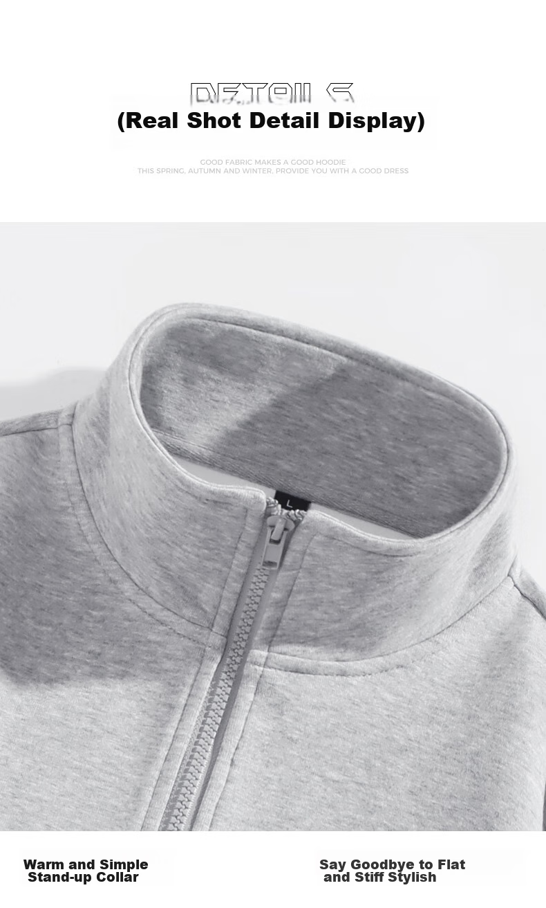 Jeanswest American-Style Heavyweight Stand-Collar Cardigan Sweatshirt for Men, Autumn Loose Casual Sports Jacket, Heavy Cotton Men's Zip-Up Jacket 21