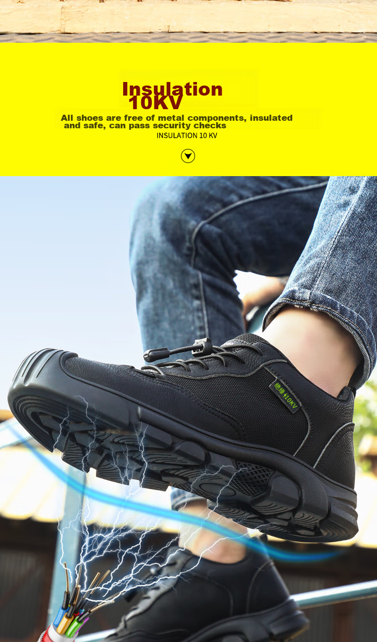 Jingtu Insulated Safety Shoes for Men, Summer Breathable Anti-Smashing Anti-Puncture Electrical Work Shoes 0216KV-J 41 6