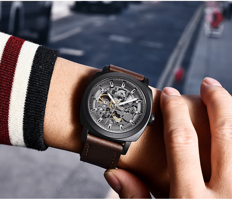 TSAR BOMBA Benyar Youth Trendy Skeleton Mechanical Watch, Student Watch for Men, Casual Sports Leather Strap, Gift for Boyfriend 17