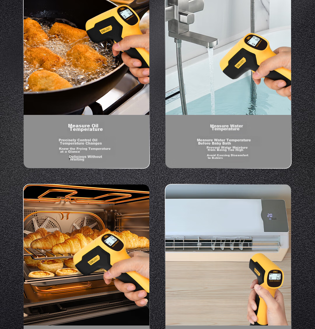 Deli Infrared Thermometer, Industrial High-Precision Temperature Gun, Kitchen Baking Water And Oil Temperature Gu 9