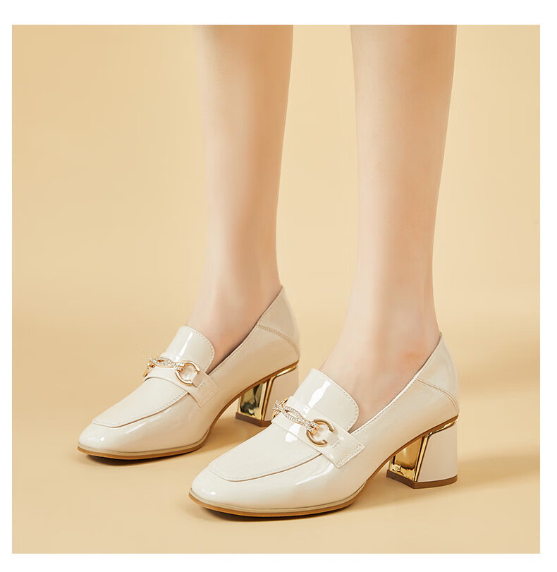 DAPHNE Professional Women's Single Shoes with Thick High Heels, Comfortable Round Toe, Height-Increasing, Two-Way Wear Loafers Women's Shoes 4622404006 Beige 37 19