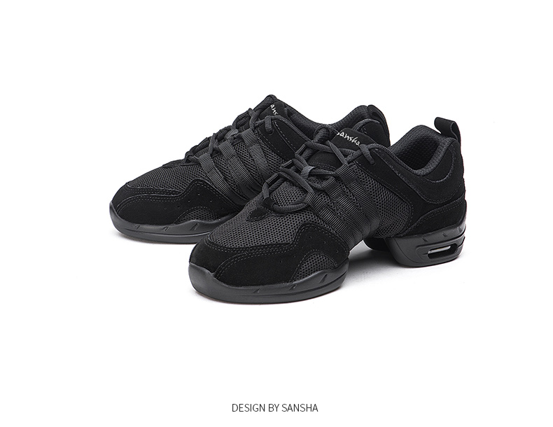 Sansha Spliced Modern Dance Shoes, Mesh Sports Dance Shoes, Air Cushion Soft Sole, Women's Square Dance Shoes, P22LS Black, Size 37 11