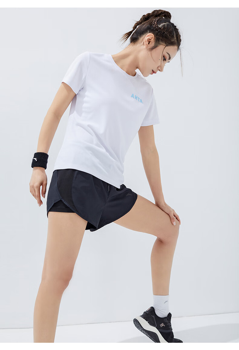 Anta Quick-Dry Sports Set | Women's Summer New Breathable Short Sleeve and Shorts Badminton Two-Piece Set with Anti-Exposure Design 51