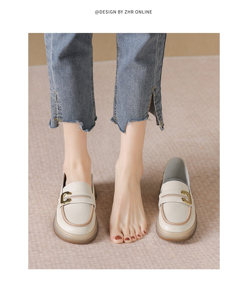 ZHR Women's Loafers, Spring And Autumn Genuine Leather, Two-Way Wear, Flat Single Shoes, Comfortable Commuter Women's Shoes, BT36, Beige, Size 40 15