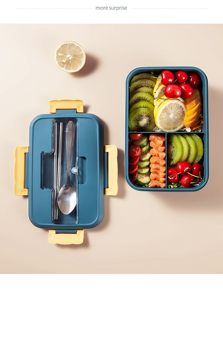 MAXCOOK Microwave Lunch Box, Wheat Straw Large Capacity Deep 3-Compartment Student Lunch Box 1200ml Blue MCFT550 12