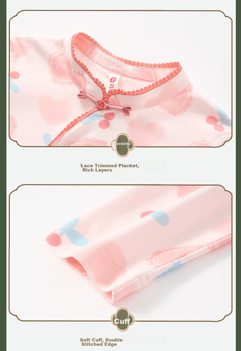 Fenteng Children's Pajamas for Girls, New Chinese Style Pure Cotton Spring National Style Stand Collar Button-Up Loungewear Q9X257930736 15