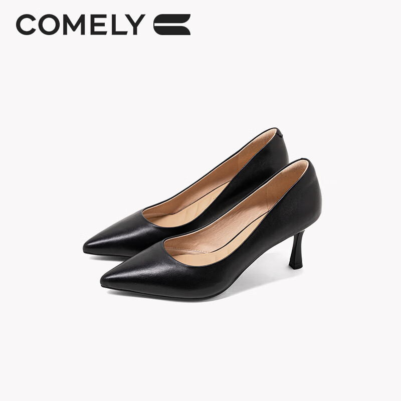 COMELY Women's Single Shoes, Spring Thin Heel Pointed Toe High Heels, Sheepskin Soft Comfortable Sole, Simple Professional Work Shoes, Black, Size 36
