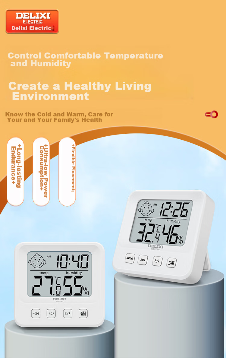 DELIXI ELECTRIC Temperature And Humidity Meter, Baby Room Thermometer, Wall-Mounted And Stand-Up Dual-Use Electronic High-Precision Wall-Mounted Indoor Home Alarm Clock 1