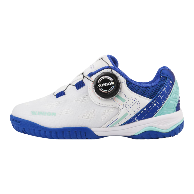 WINION Selected Table Tennis Shoes for Children, Boys And Girls, Zhen Tu Rotary Buckle Model, Breathable Non-Slip Sports Shoes, White And Blue, Size 30