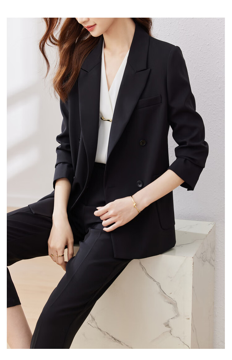 Sentubila Formal Professional Suit Set for Women, Spring And Autumn Elegant Blazer Jacket with Cropped Pants Two-Piece Set, Black, Size S 4