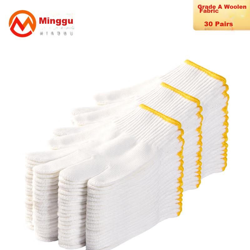 Minggu Cotton Work Gloves, 30 Pairs, Grade A Cotton Yarn Gloves, Soft Wholesale, Thickened Wear-Resistant Construction Site Gloves, 30 Pairs [Full Weight] CW092068