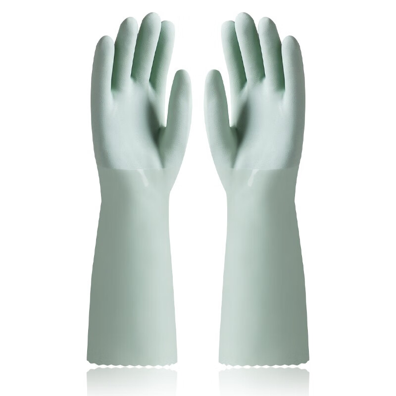 MEIJIARIJI Winter Long-Sleeve Warm Fleece Gloves, PVC Apple Green, One Size Fits All, 1 Pair, Waterproof, Stain-Resistant, Non-Slip, Wear-Resistant Gloves