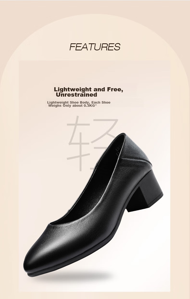 LAORENTOU Women's Shoes, Chunky High Heels, Work Shoes for Office, Shallow Round Toe Slip-On Pumps, Mom Shoes, LB12209, Black, Size 40 4