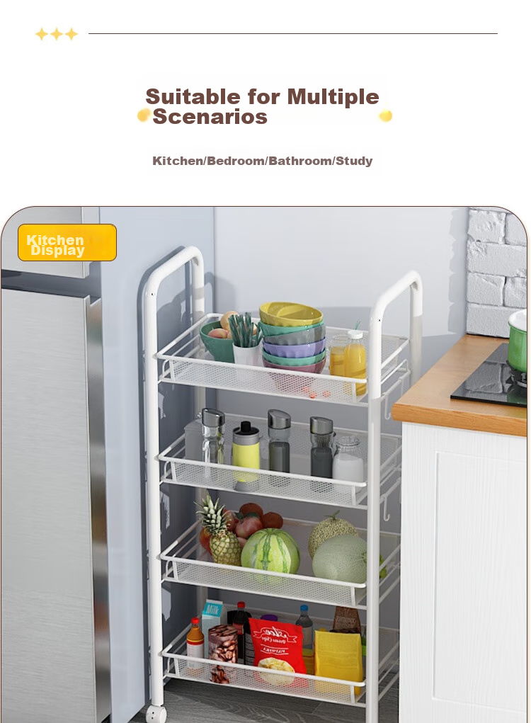 Anerya Kitchen Storage Rack, Snack Cart, Floor-Standing Multi-Layer Organizer, Bathroom Wheeled Shelf, Vegetable Rack, White, 4 Tiers 10