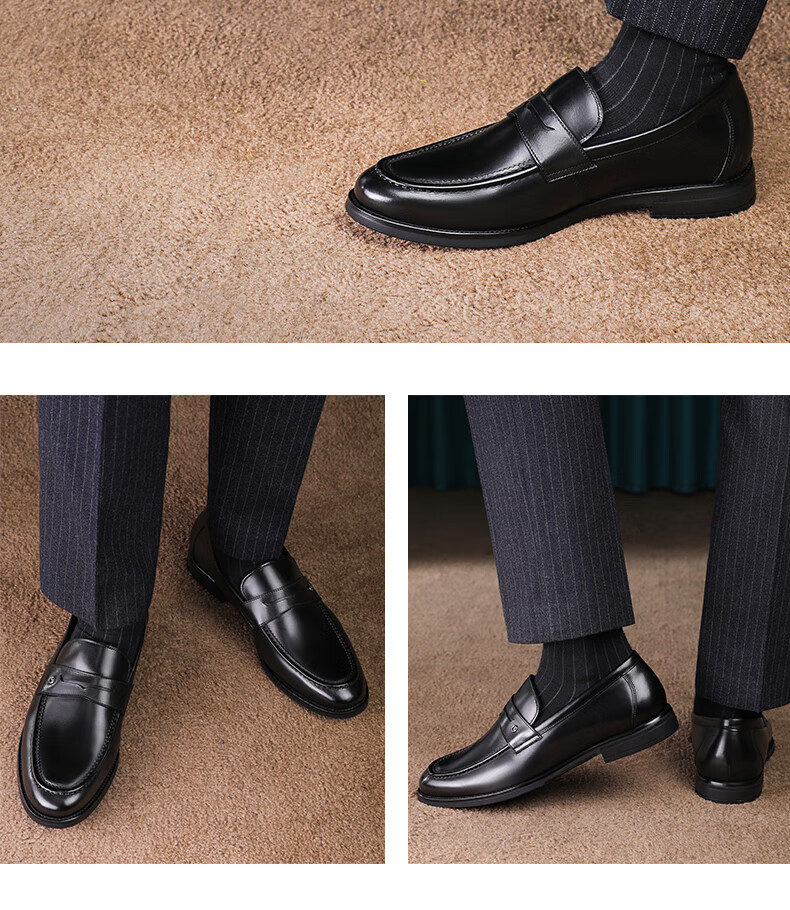 Goldlion Men's Loafers Leather Shoes Fashionable Comfortable Slip-On Business Casual Shoes G582310013AAA - Black 11