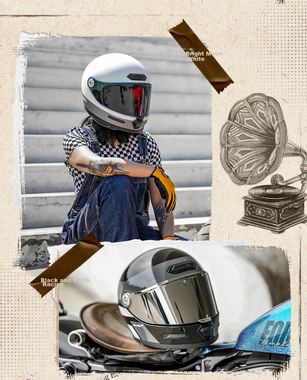RYMIC Motorcycle Retro Full-Face Helmet, 3C Certified, for Men And Women, All-Season Riding Helmet, V80 Bright Moon White, 3XL 6