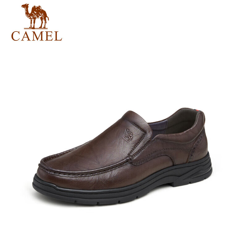 CAMEL Soft-Soled Comfortable Wear-Resistant Slip-On Middle-Aged Business Casual Leather Shoes for Men, GE12235379, Brown, Size 38