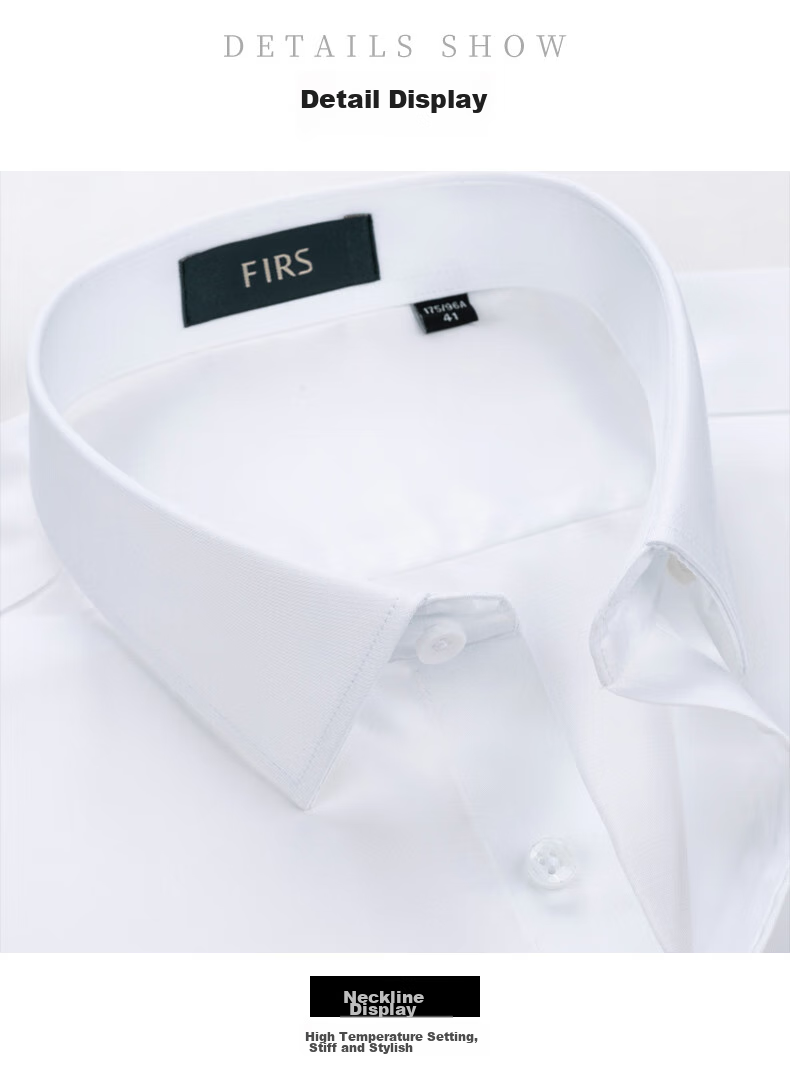 FIRS Liquid Ammonia Non-Iron Short Sleeve Shirt for Men, Pure Cotton Business Formal Wear, Pure White (Short), Size 38 14