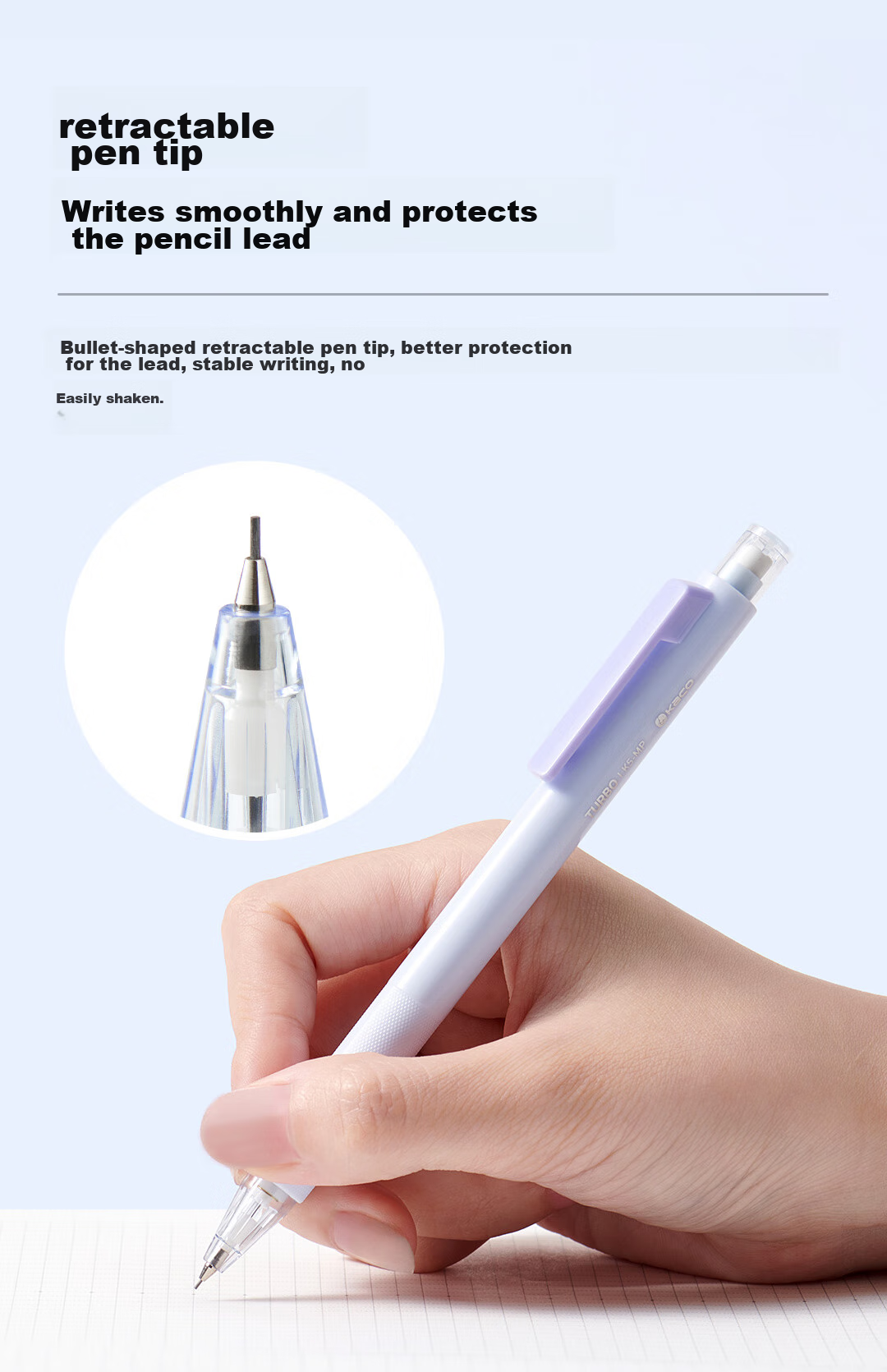 [Back to School Essential] KACO Deruobao Mechanical Pencil for Students' Drawing And Activities, Lavender Purple, 0.5mm HB, with Card Holder (1 Pencil + 1 Box of Lead Refills) 4
