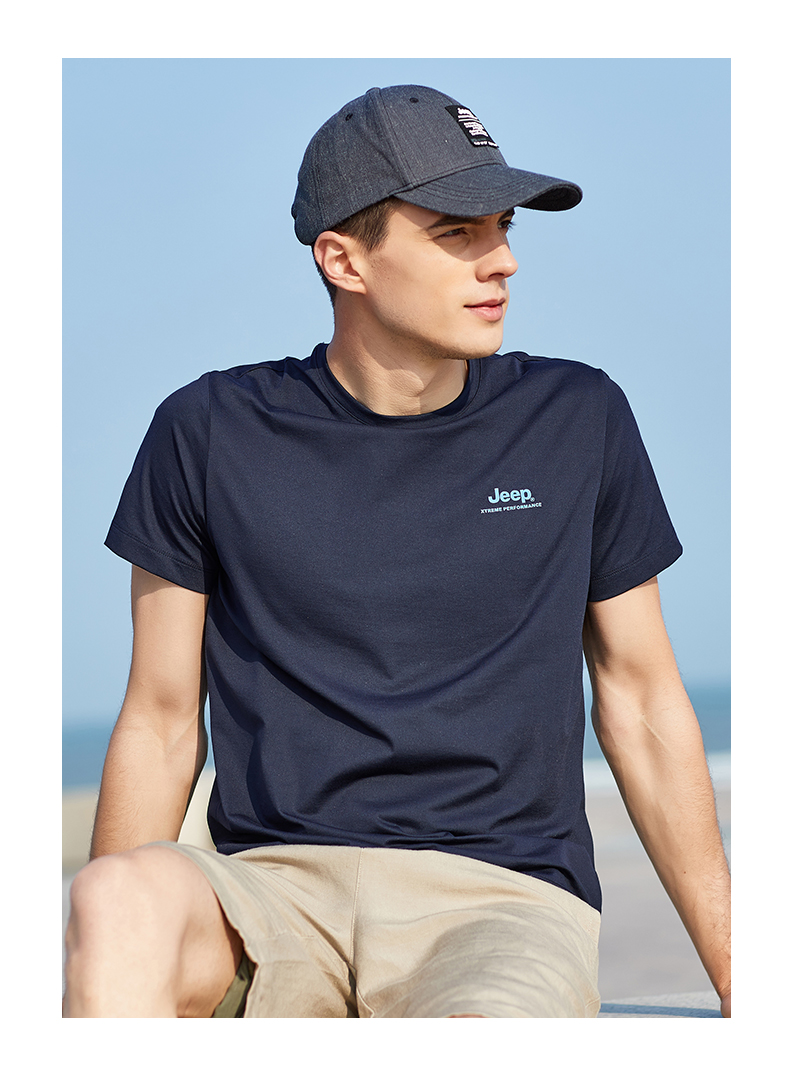 JEEP Men's Short-Sleeve T-Shirt, Sports Outdoor Breathable Quick-Dry Tee, Men's Cool Round Neck Top, 538 Navy Blue XL 9