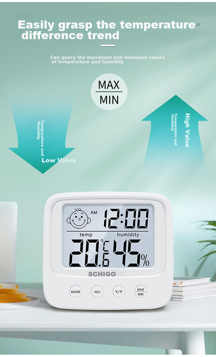 CHIGO Home Electronic Thermometer And Hygrometer for Indoor Office, Baby Room, Time Alarm Clock HTC-1 ABS 9
