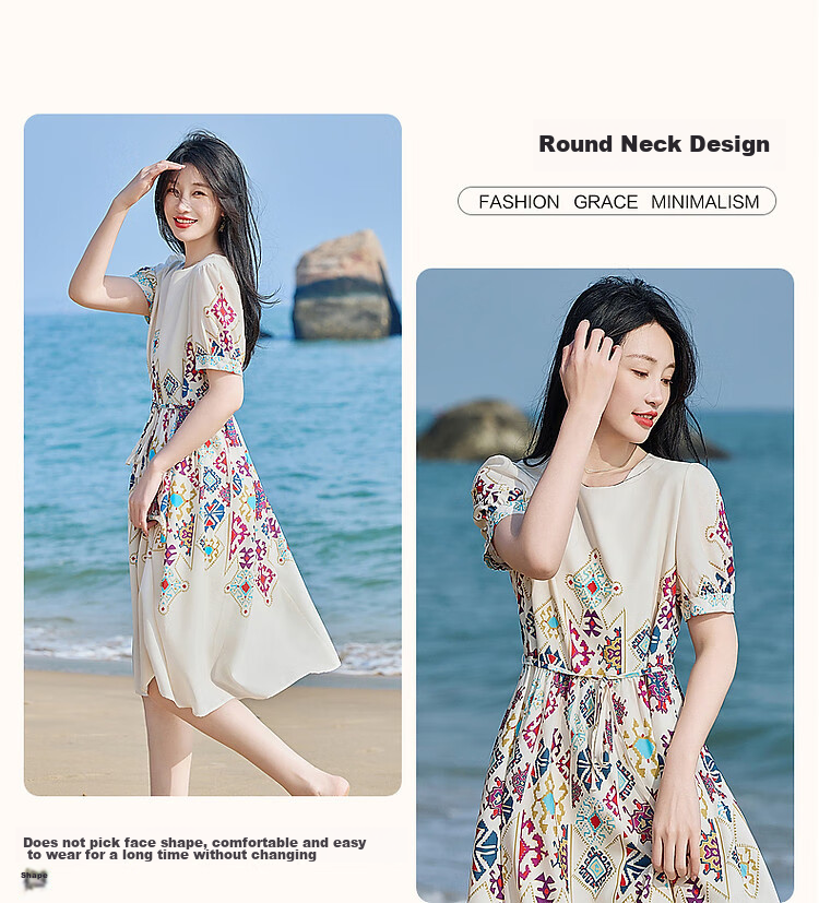 Dme [Romantic French Series] Lightweight, Flowing, Ethereal Atmosphere Non-Positionable Floral Print Mid-Sleeve Women's Dress 6