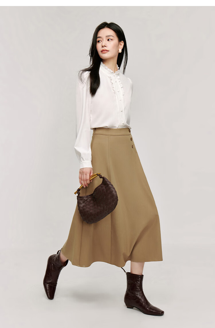 Inman Vintage Commuter Split Hem Cotton Mid-Length A-Line Skirt Autumn Women's Dark Blue - M 18