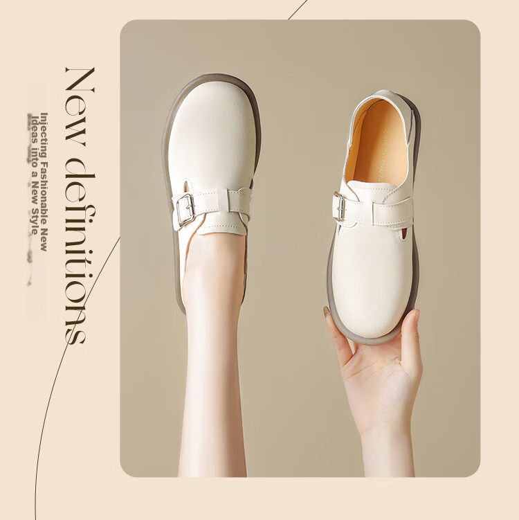 ZHR Women's Versatile Comfortable Soft-Soled Birkenstock-Style Shoes, Genuine Leather Simple Two-Way Wearable Women's Shoes, BT69, Beige, Size 35 11