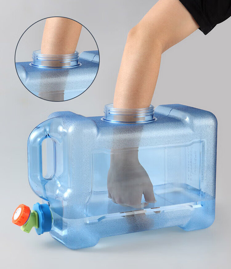 BJ Pure Water Container, Food-Grade PC Mineral Water Bucket, Drinking Water Container for Self-Driving Tours, Portable Outdoor Large-Capacity Square Container with Tap, 22L 2