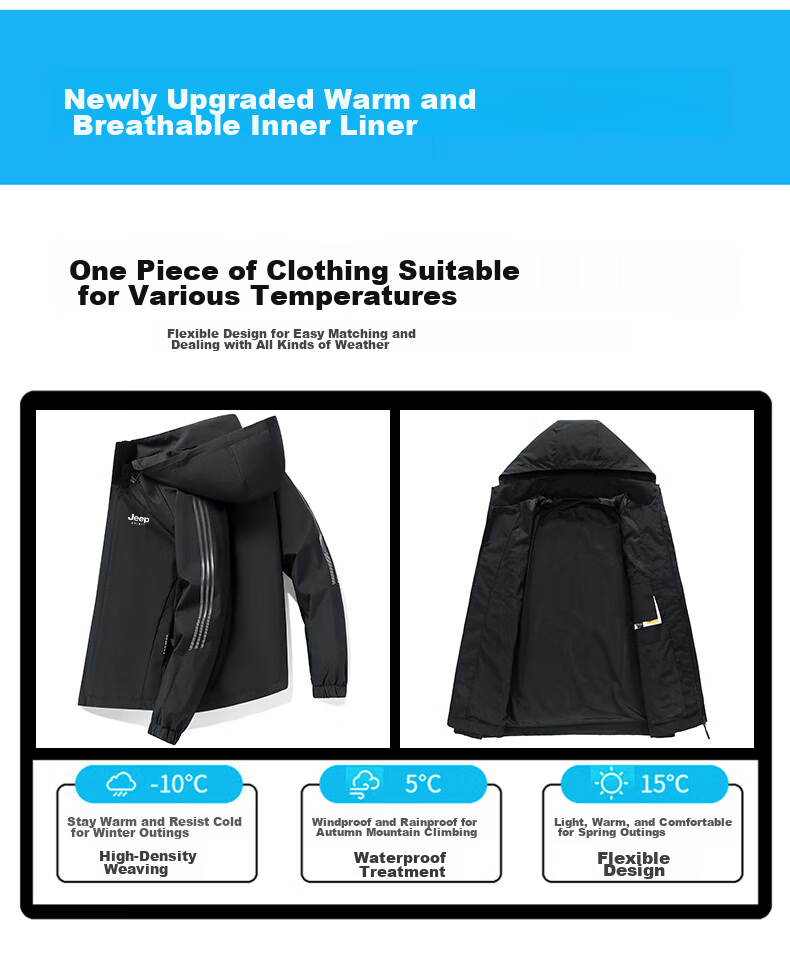 JEEP SPIRIT Men's Jacket, Spring And Autumn Outerwear, Casual Versatile Trendy Hooded Outdoor Menswear, Black, Size L 12