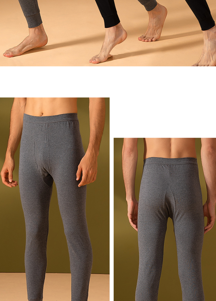 Hodo Men's Pure Cotton Thermal Underwear, 2-Pack Elastic Base Layer Long Johns, Warm Pants, Gray + Black 15