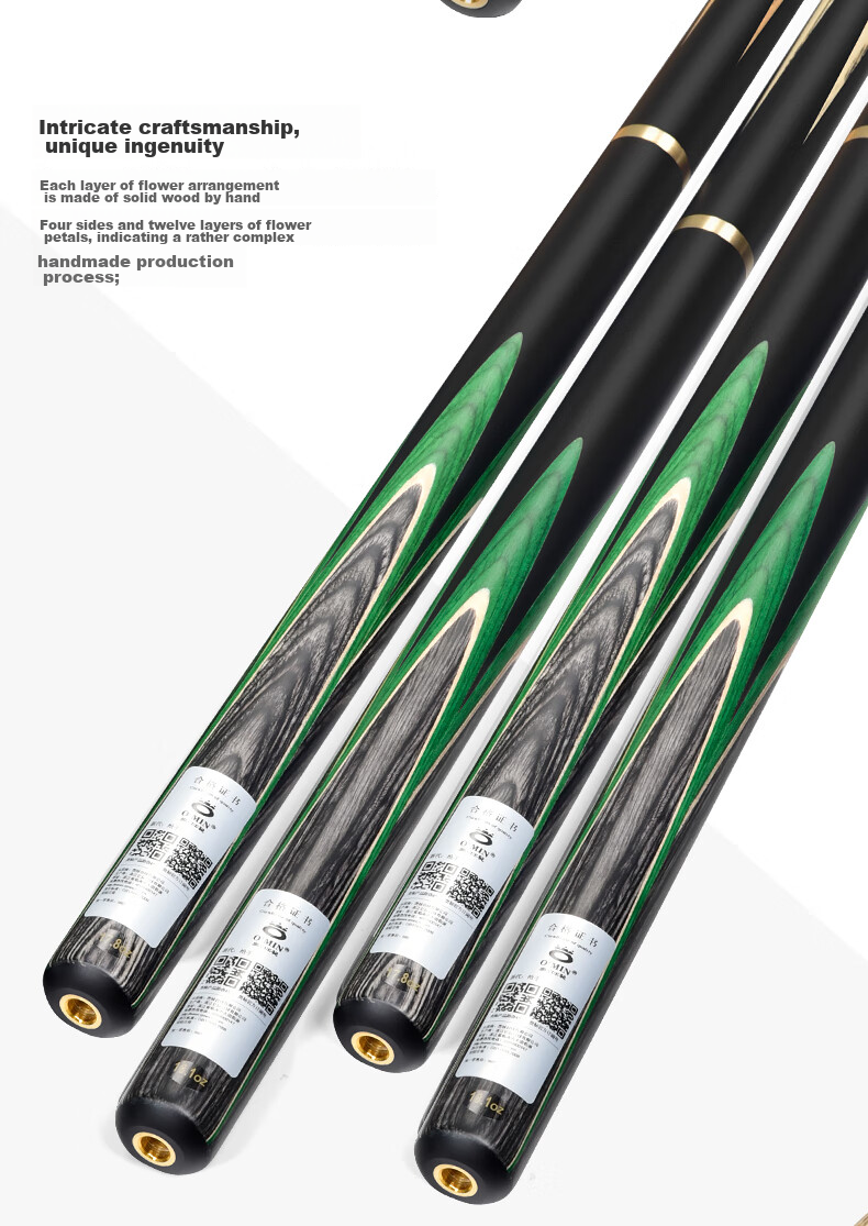 Aomi New Generation Green Storm Snooker Cue, Small Tip, Chinese 8-Ball Cue, Separate 10mm Gun Hand Series 10
