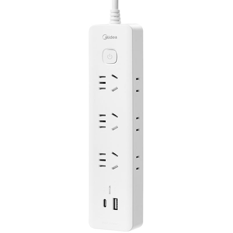 Midea 20W Fast Charging Socket Type-C + USB Power Strip/Extension Cord/Power Board/Functional Portable Desktop Power Strip with Master Switch, 6 Sides, And 1.8 Meters Total Length