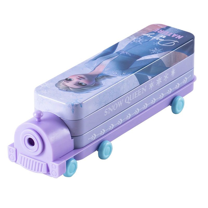 Disney Elementary School Pencil Case, Double-Layer Large Capacity Pen Box, Creative Multifunctional Train-Shaped Pencil Case, Girls' Children's Study Supplies Graduation Gift, Froze