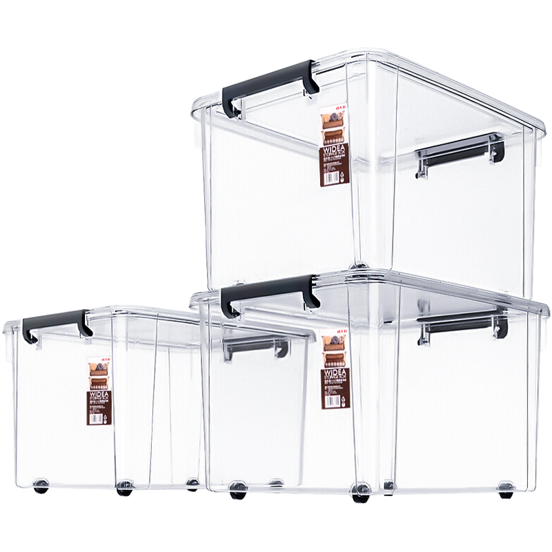 Xitianlong Plastic Transparent Storage Box, Thickened Clothes And Toys Organizer, Large Size 84 Liters, Set of 3 with Wheels