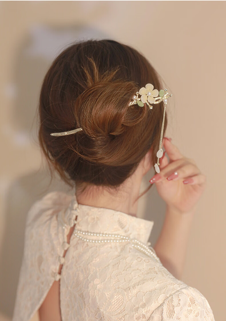 Xiangwan Hairpin, Hair Clip, Magnolia Flower Tassel Hairpin, Simple Modern Updo, Ancient-Style Hair Accessory, Hair Stick, Hair Ornament 4