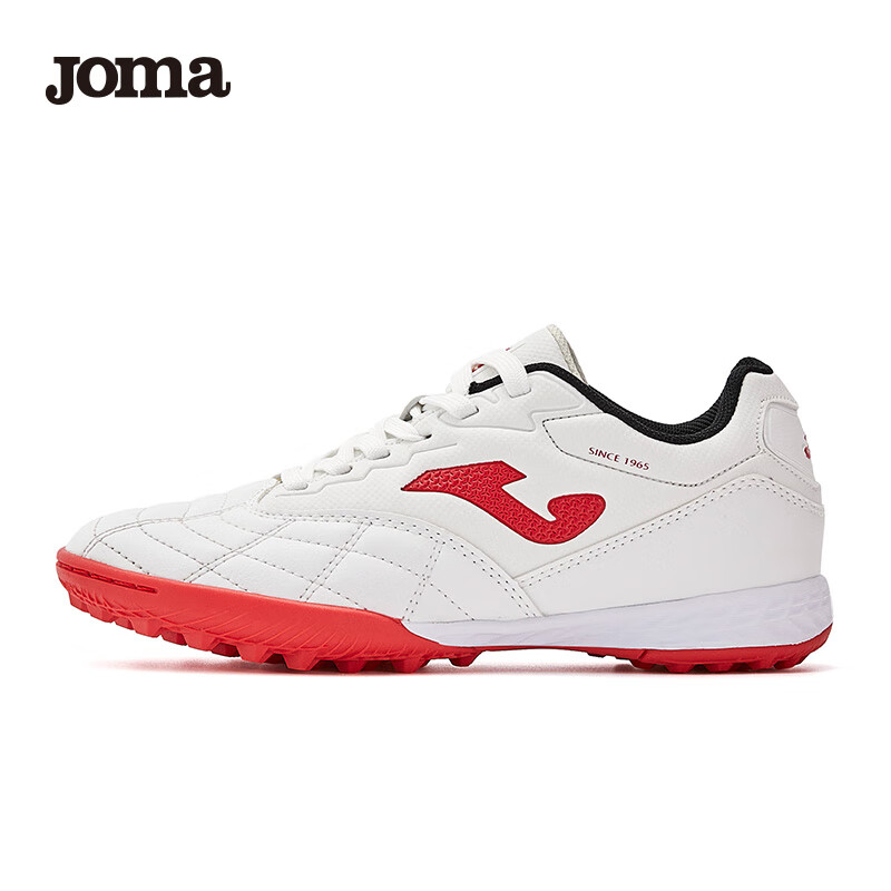 JOMA Soccer Shoes for Children with TF Turf Studs, Boys And Girls Youth Elementary School Students Non-Slip Wear-Resistant Football Training Shoes White And Red Size 39