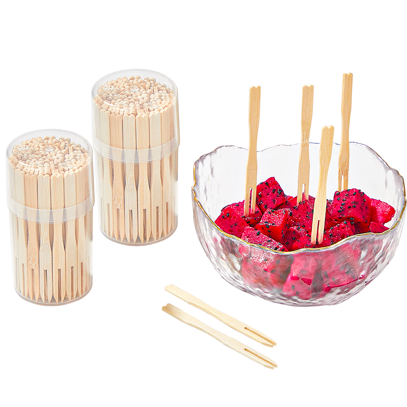 YOUAO Disposable Fruit Forks, 200 Pieces, Thick Bamboo Forks for Cake Dessert And Fruit Skewers