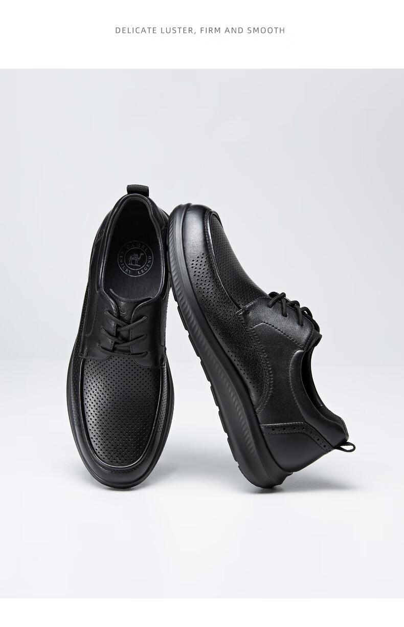 CAMEL Men's Cowhide Breathable Shock-Absorbing Business Casual Leather Shoes G13M263053 Black Size 38 8