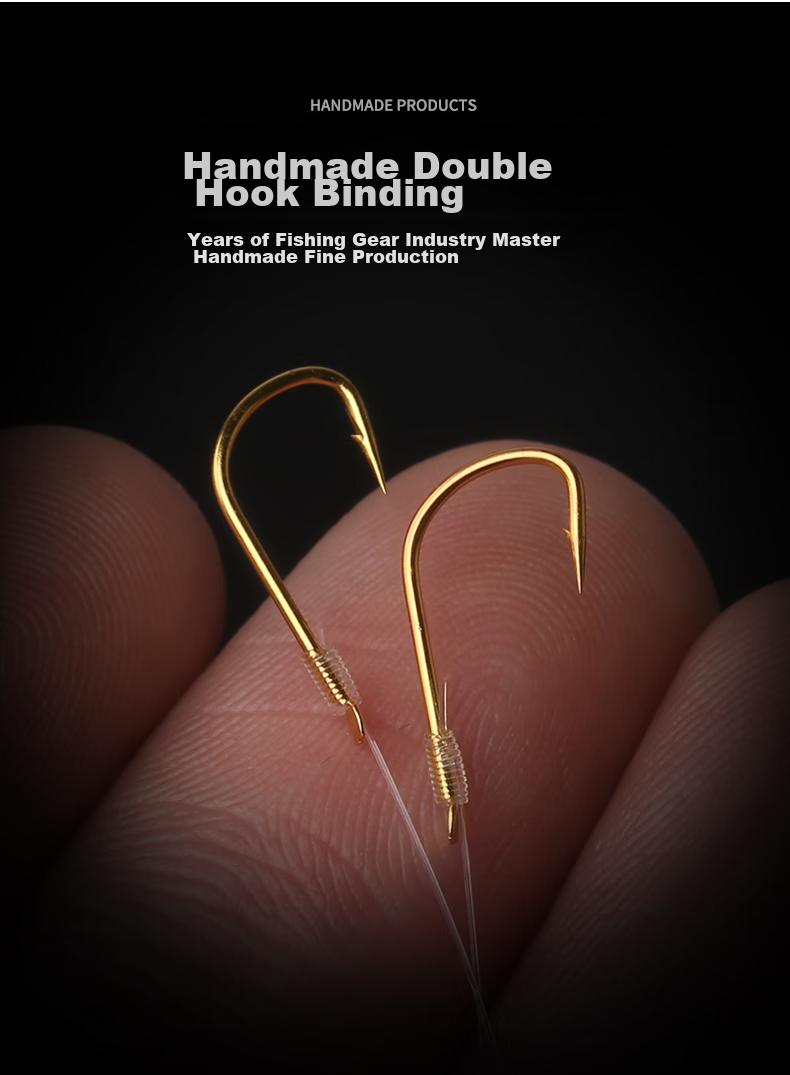GW 5# Golden Sleeve Fish Hook, Platform Fishing Rod Line, Double Hook Sleeve Hook, Fishing Tackle with Barbs, 50CM Extended Handmade Binding Fish Hook, 10 Sets Per Pack, 2 Packs 7