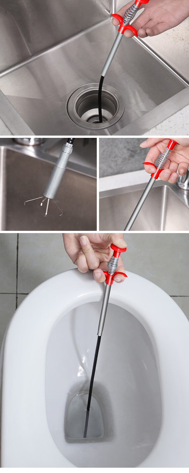 JUQI Select Kitchen Drain Cleaner Professional Pipe Cleaning Tool Toilet Clog Remover Four-Claw Grab Hook 1.6 Meters 6